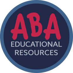 Logo for ABA Educational Resources in red and white on a blue background.